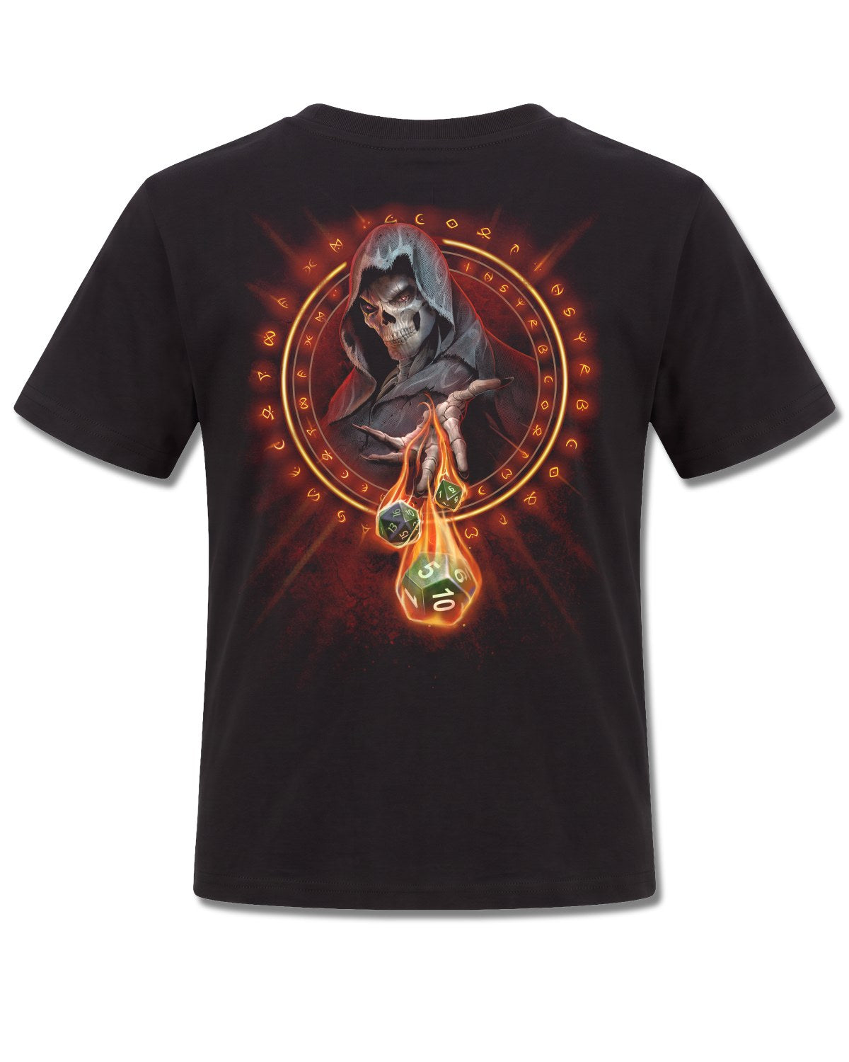 Spiral Dungeon Master design, back view on Black K101, Rock Off Retail official merch