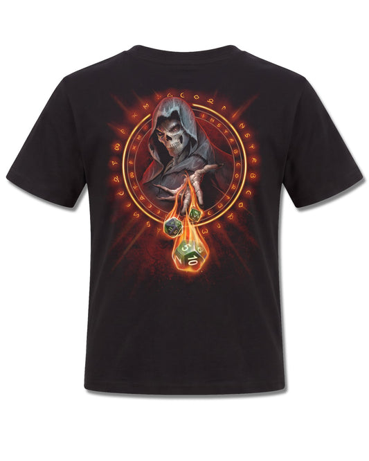 Spiral Dungeon Master design, back view on Black K101, Rock Off Retail official merch