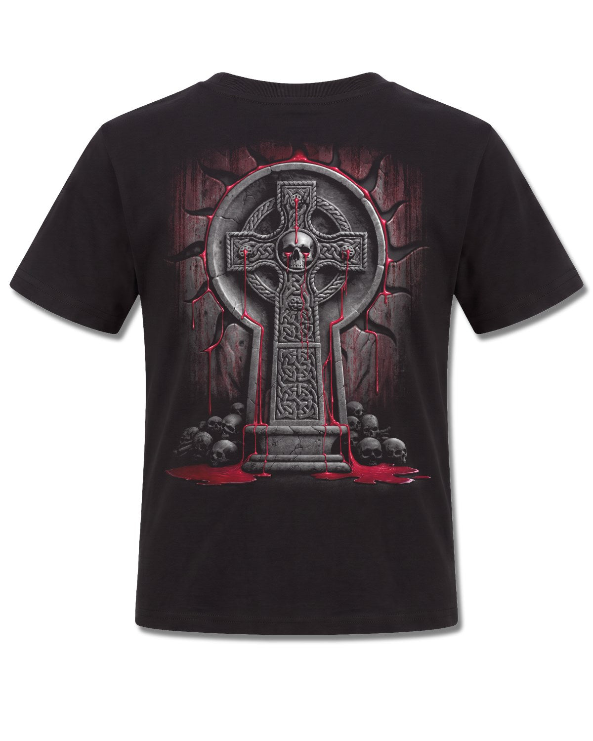 Spiral Bleeding Souls design, back view on Black K101, Rock Off Retail official merch