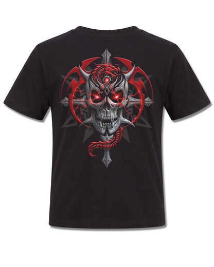 Spiral Aku No design, back view on Black K101, Rock Off Retail official merch