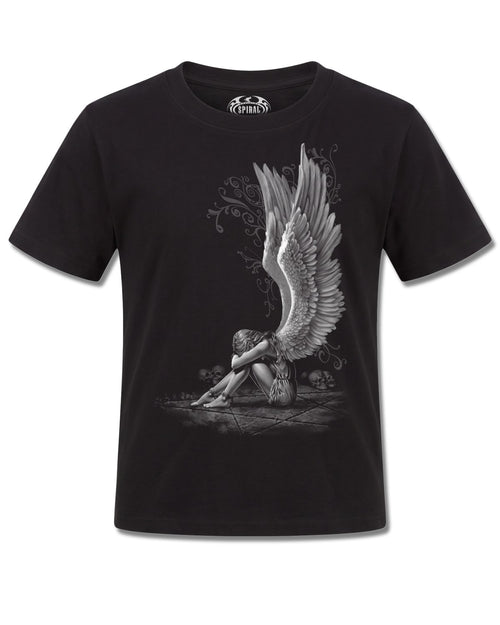 Spiral Enslaved Angel design, front view on Black K101, Rock Off Retail official merch