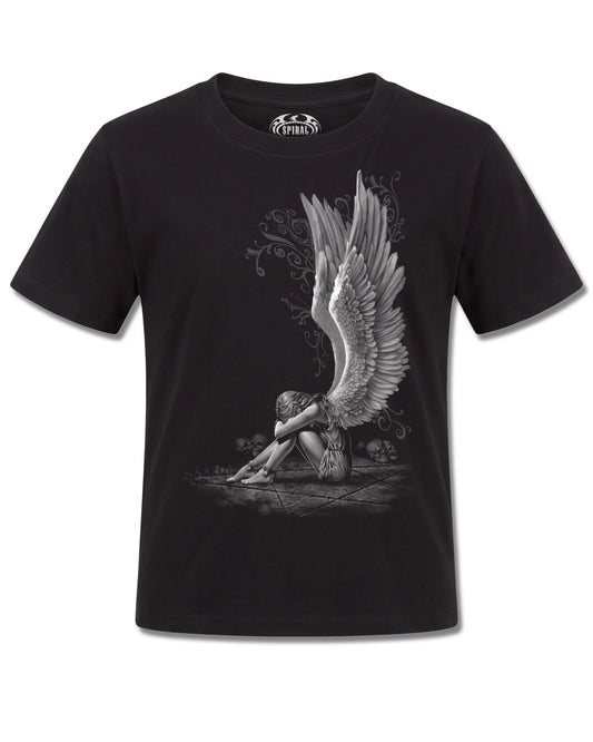 Spiral Enslaved Angel design, front view on Black K101, Rock Off Retail official merch