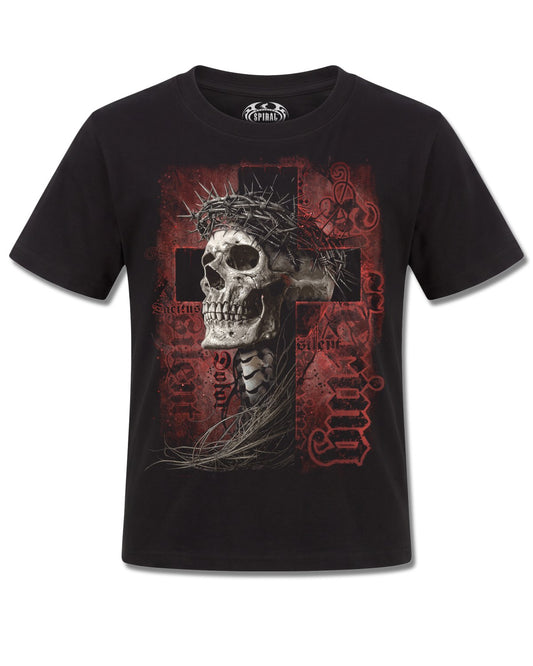 Spiral Silent Suffering design, front view on Black K101, Rock Off Retail official merch