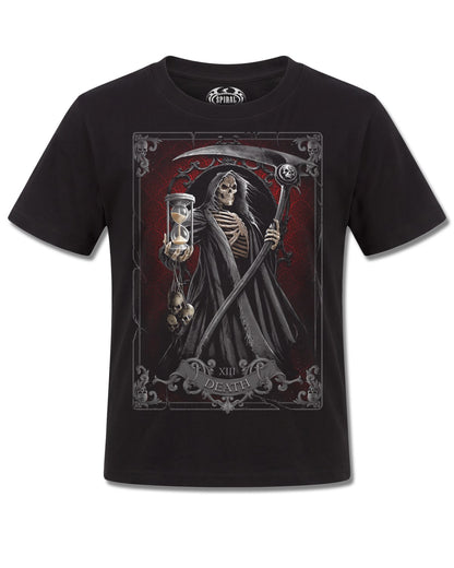 Spiral Death Tarot design, front view on Black K101, Rock Off Retail official merch