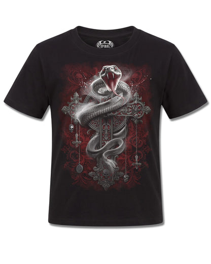 Spiral Gothic Serpent design, front view on Black K101, Rock Off Retail official merch