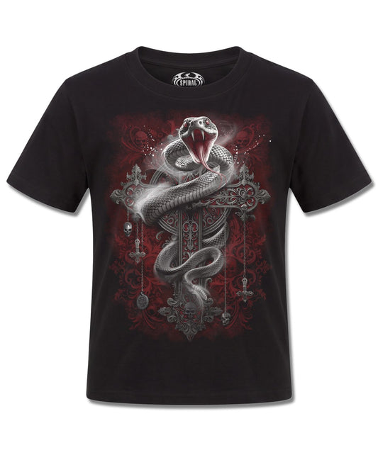 Spiral Gothic Serpent design, front view on Black K101, Rock Off Retail official merch