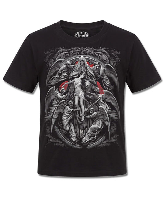 Spiral Reaper's Door design, front view on Black K101, Rock Off Retail official merch