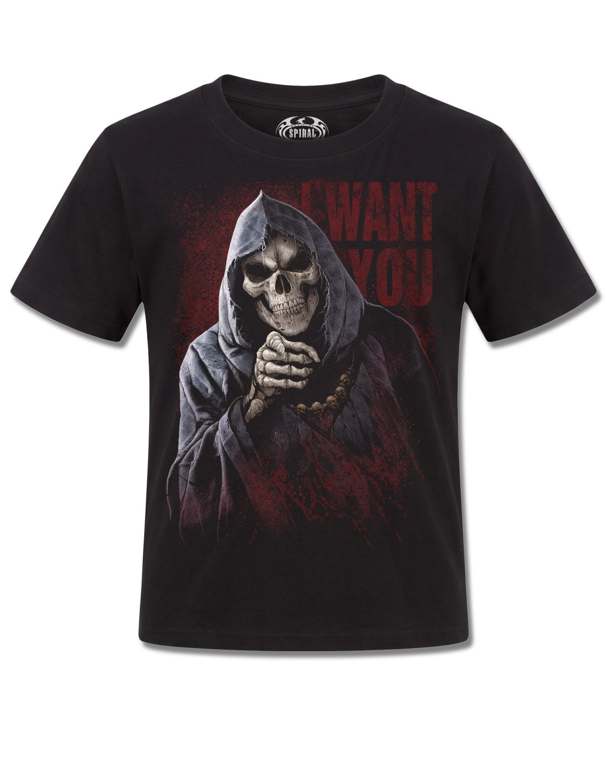 Spiral War Kills design, front view on Black K101, Rock Off Retail official merch