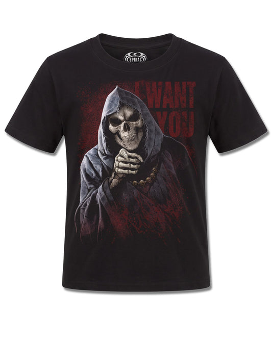 Spiral War Kills design, front view on Black K101, Rock Off Retail official merch