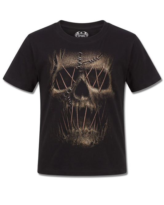 Spiral Thread Scare design, front view on Black K101, Rock Off Retail official merch