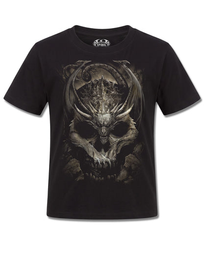 Spiral Draco Skull design, front view on Black K101, Rock Off Retail official merch