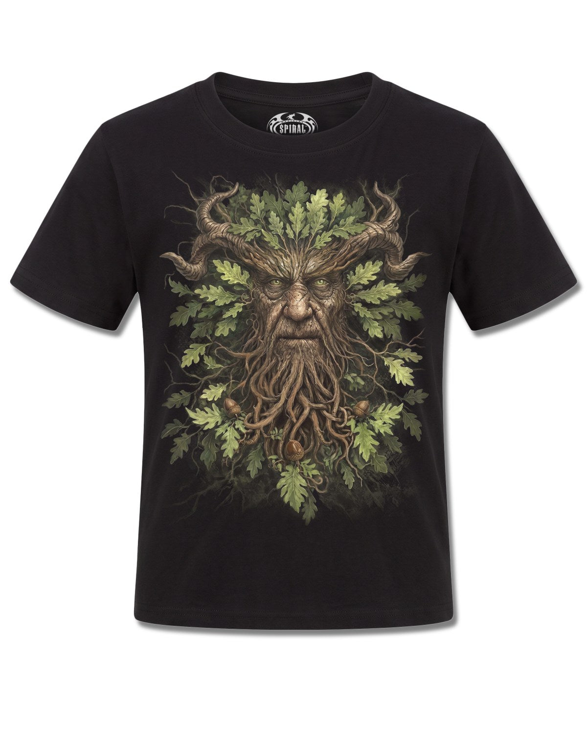 Spiral Woodland King design, front view on Black K101, Rock Off Retail official merch