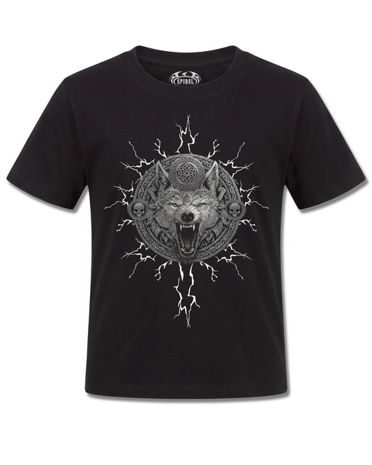 Spiral Valhalla design, front view on Black K101, Rock Off Retail official merch