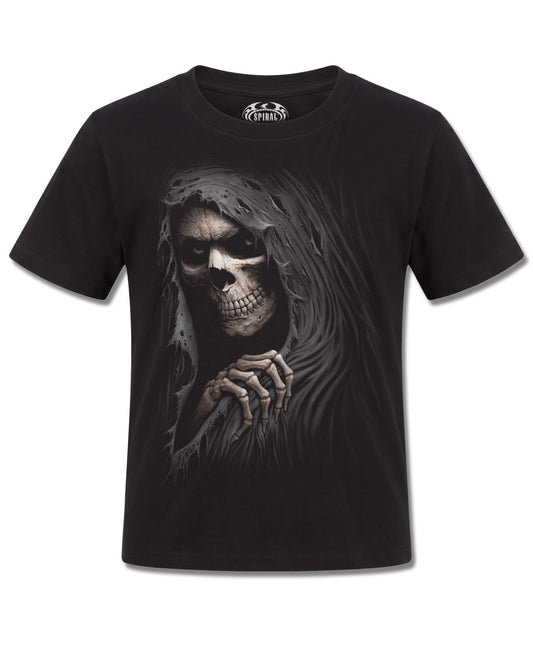 Spiral Grim Ripper design, front view on Black K101, Rock Off Retail official merch