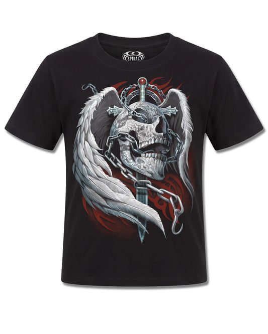 Spiral Enchained Soul design, front view on Black K101, Rock Off Retail official merch