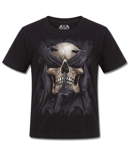 Spiral See No Evil design, front view on Black K101, Rock Off Retail official merch