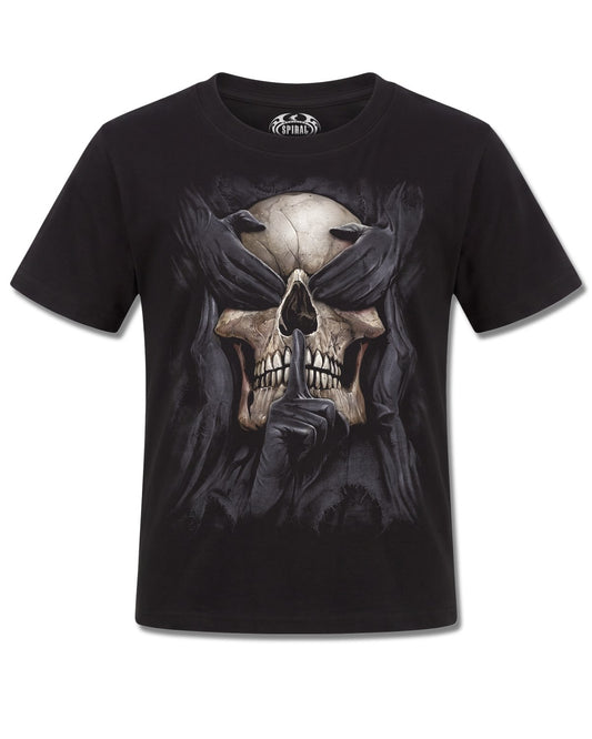 Spiral See No Evil design, front view on Black K101, Rock Off Retail official merch