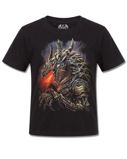 Spiral Dragon Cogs design, front view on Black K101, Rock Off Retail official merch