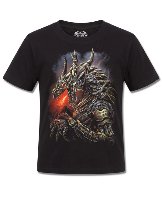 Spiral Dragon Cogs design, front view on Black K101, Rock Off Retail official merch
