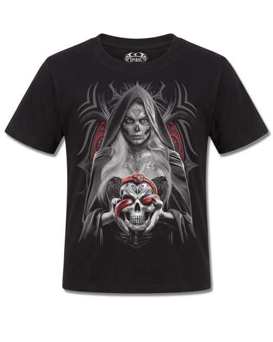 Spiral High Priestess design, front view on Black K101, Rock Off Retail official merch