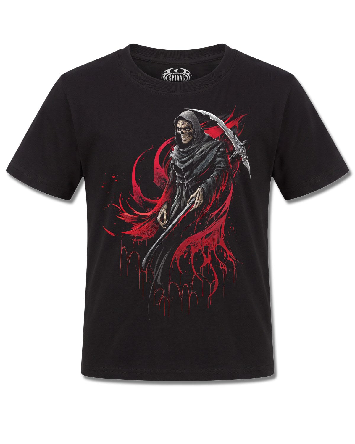 Spiral Screaming Death design, front view on Black K101, Rock Off Retail official merch