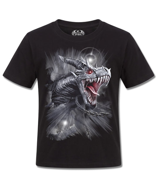 Spiral Dragon's Cry design, front view on Black K101, Rock Off Retail official merch