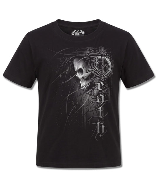 Spiral Death Forever design, front view on Black K101, Rock Off Retail official merch