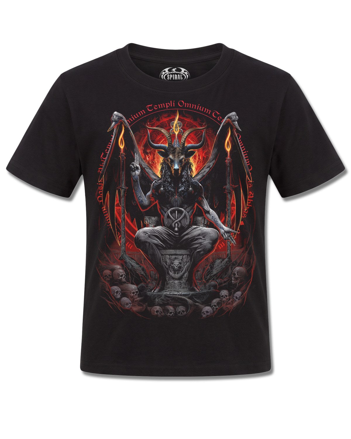 Spiral Baphomet design, front view on Black K101, Rock Off Retail official merch