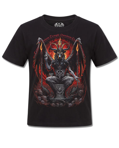 Spiral Baphomet design, front view on Black K101, Rock Off Retail official merch