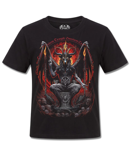 Spiral Baphomet design, front view on Black K101, Rock Off Retail official merch
