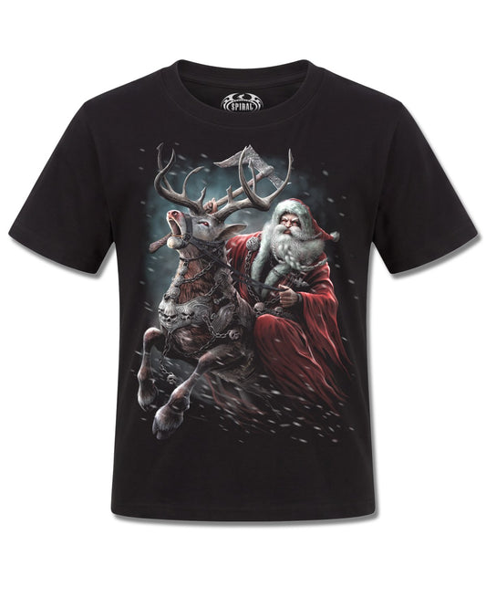 Spiral Sleigher design, front view on Black K101, Rock Off Retail official merch