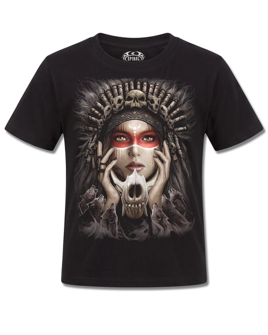Spiral Cry Of The Wolf design, front view on Black K101, Rock Off Retail official merch