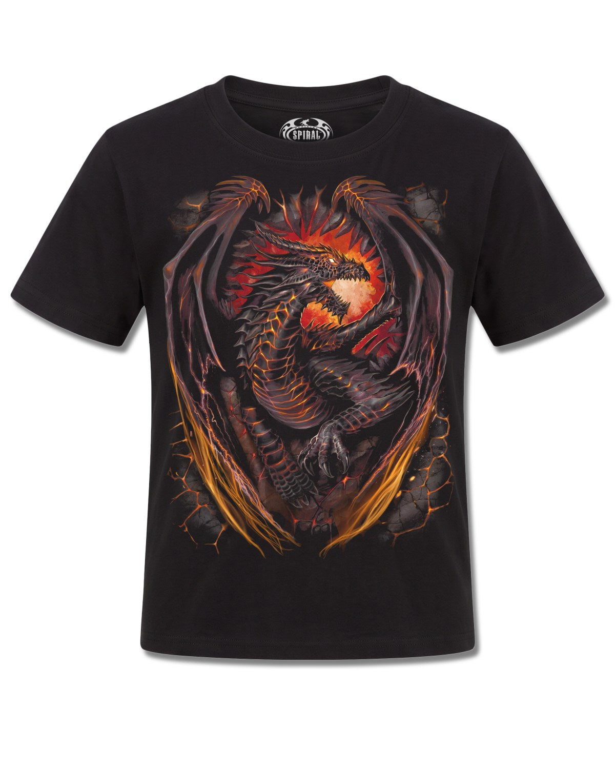 Spiral Dragon Furnace design, front view on Black K101, Rock Off Retail official merch