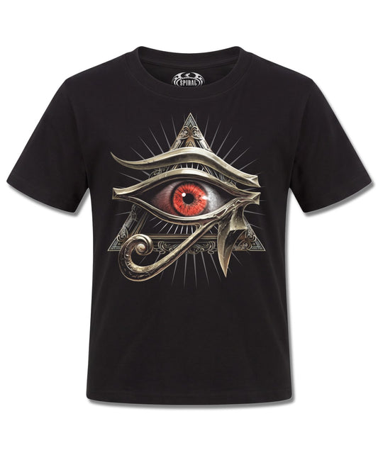 Spiral Evil Eye design, front view on Black K101, Rock Off Retail official merch