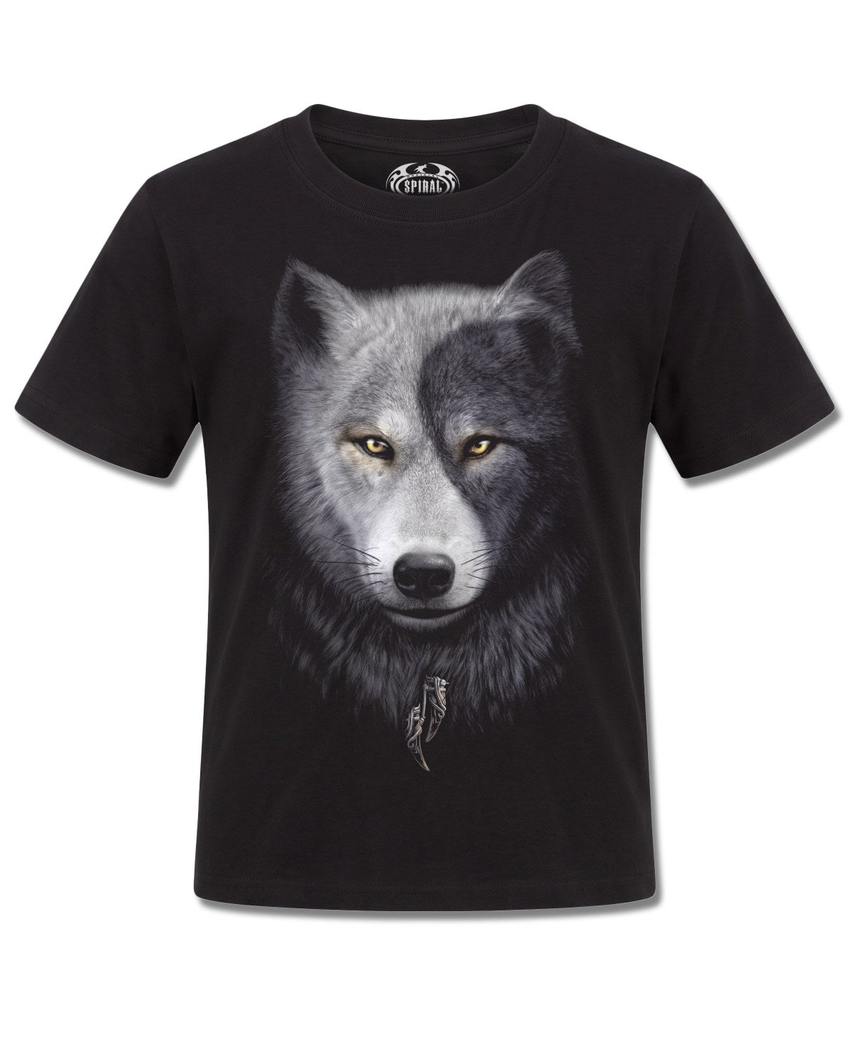 Spiral Wolf Chi design, front view on Black K101, Rock Off Retail official merch