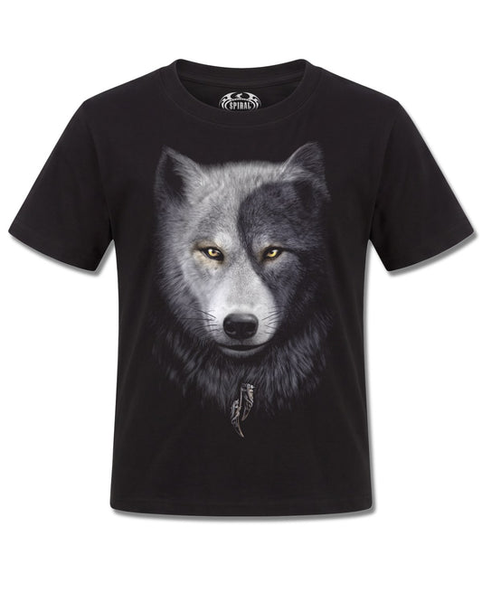 Spiral Wolf Chi design, front view on Black K101, Rock Off Retail official merch