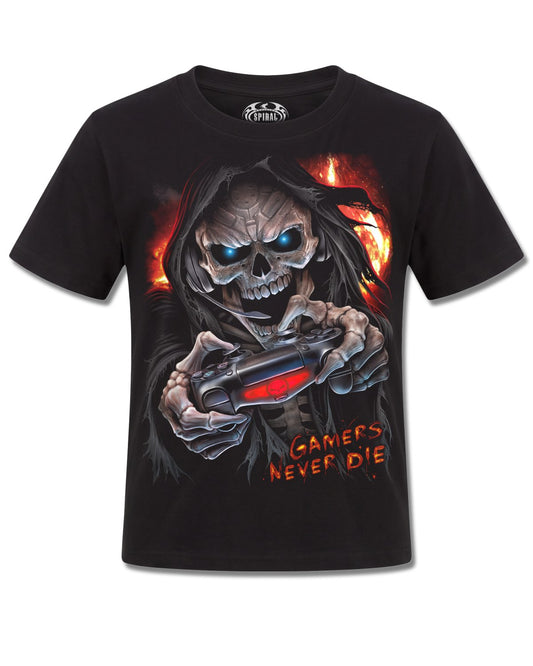 Spiral Respawn design, front view on Black K101, Rock Off Retail official merch
