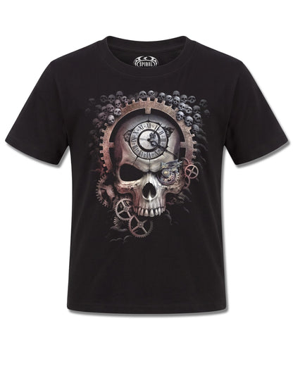 Spiral Reaper Time design, front view on Black K101, Rock Off Retail official merch