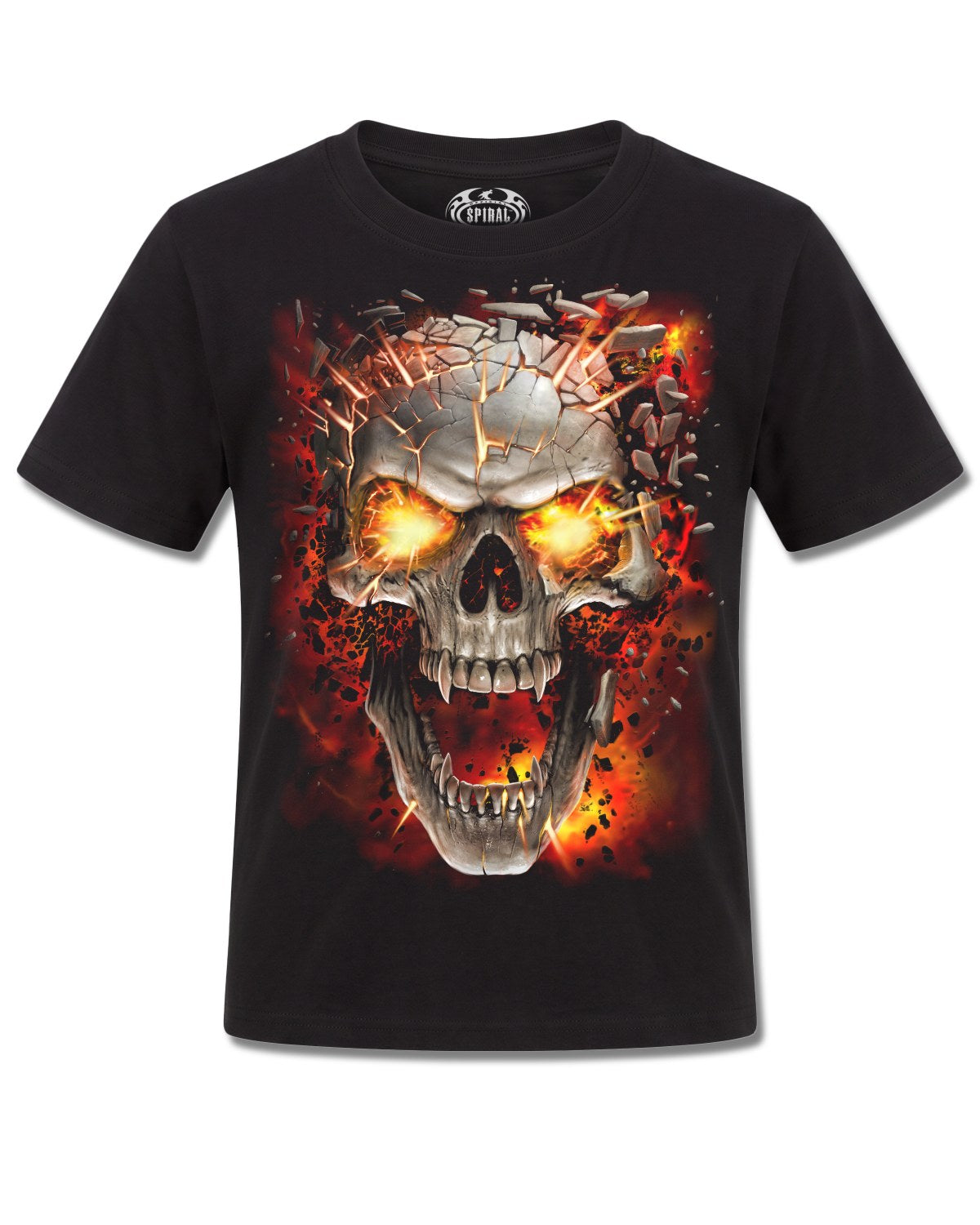 Spiral Skull Blast design, front view on Black K101, Rock Off Retail official merch