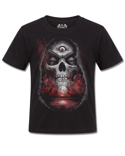 Spiral Third Eye Awakening design, front view on Black K101, Rock Off Retail official merch