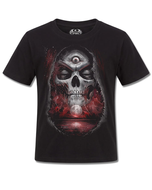 Spiral Third Eye Awakening design, front view on Black K101, Rock Off Retail official merch