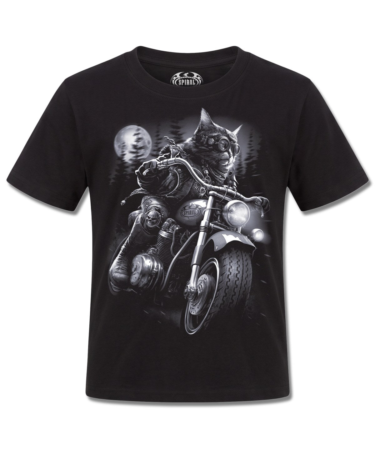 Spiral Nine Lives design, front view on Black K101, Rock Off Retail official merch