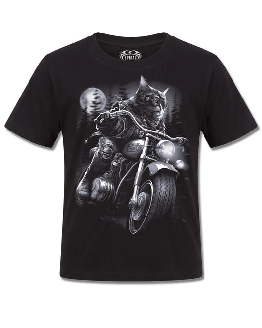 Spiral Nine Lives design, front view on Black K101, Rock Off Retail official merch