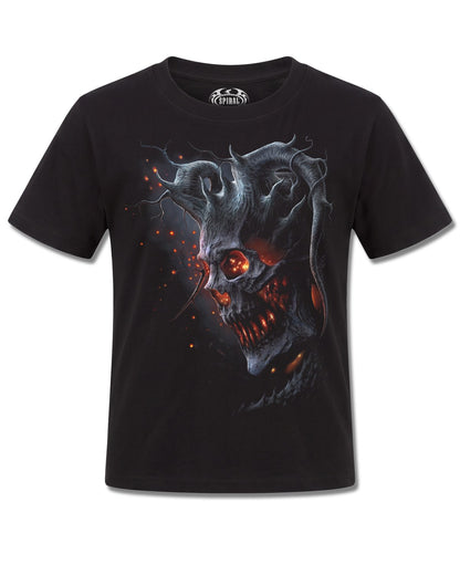 Spiral Death Embers design, front view on Black K101, Rock Off Retail official merch