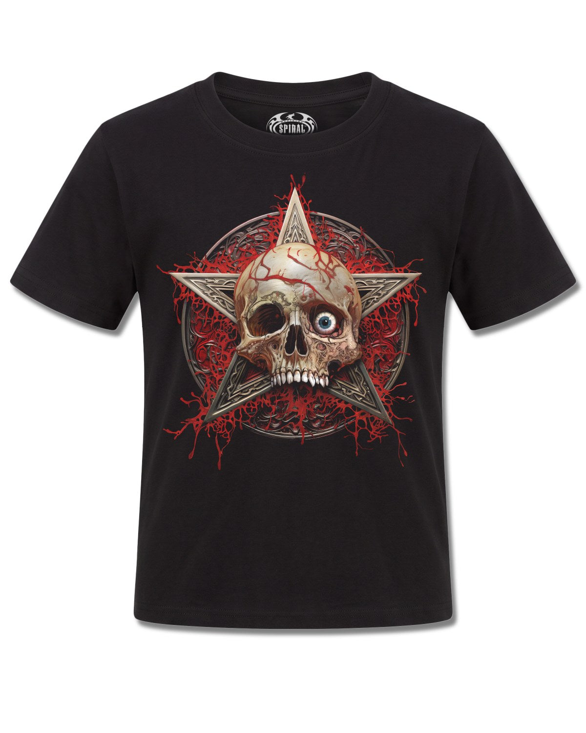 Spiral Creeping Curse design, front view on Black K101, Rock Off Retail official merch