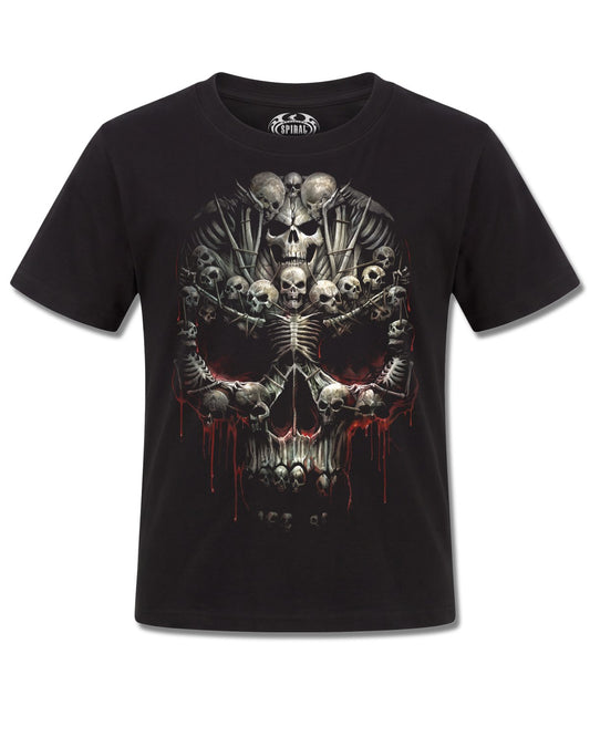 Spiral Death Bones design, front view on Black K101, Rock Off Retail official merch