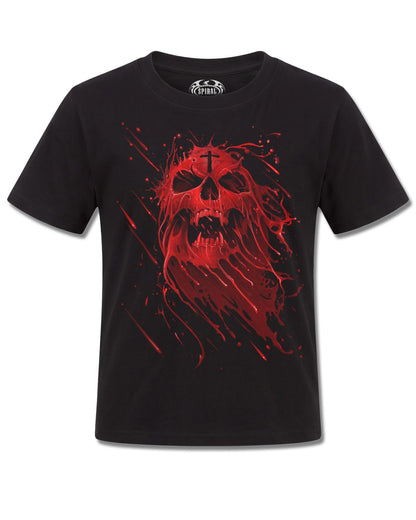 Spiral Pure Blood design, front view on Black K101, Rock Off Retail official merch