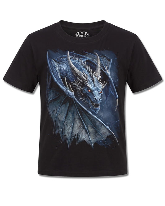 Spiral Storm Dragon design, front view on Black K101, Rock Off Retail official merch
