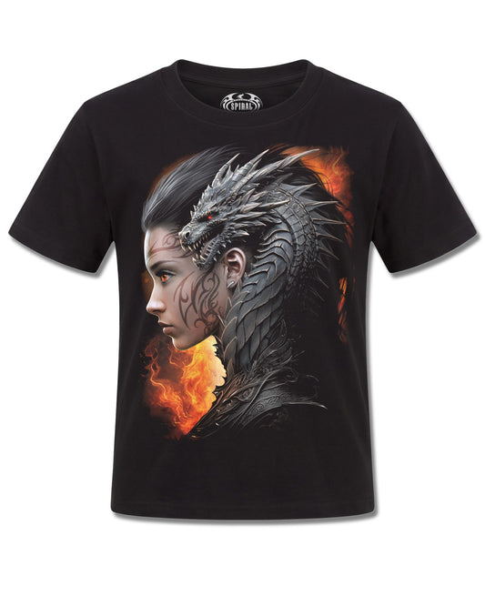 Spiral Draco Queen design, front view on Black K101, Rock Off Retail official merch