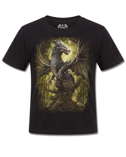 Spiral Oak Dragon design, front view on Black K101, Rock Off Retail official merch